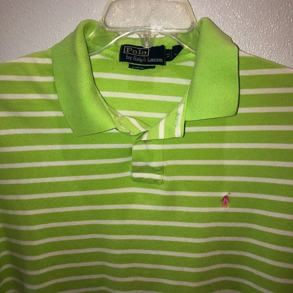 Polo Ralph Lauren Mens XL Green White Striped Knit Custom Fit Shirt